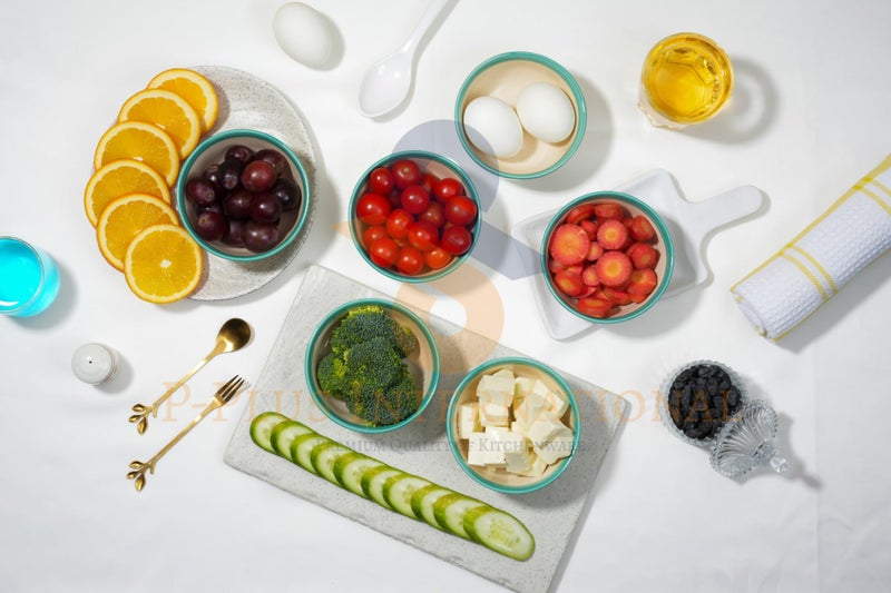 P-PLUS INTERNATIONAL Ceramic Serving Bowls | Microwave & Dishwasher Safe | for Cereal, Soup, Oatmeal, Ice Cream, Salad, Pasta | Hand Painted Dinnerware Gift Set | 125 ML 9 CM (Green, Set of 6) - Image 5