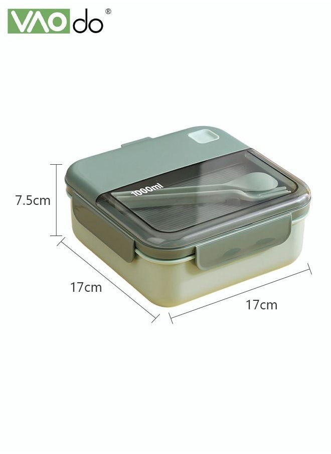 VAOdo - Divided Student Lunch Box Sealed Leakproof Microwaveable Bento Box with Tableware Green - Image 1