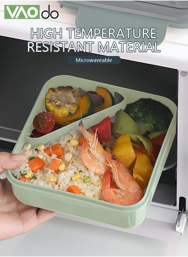 VAOdo - Divided Student Lunch Box Sealed Leakproof Microwaveable Bento Box with Tableware Green - Image 1