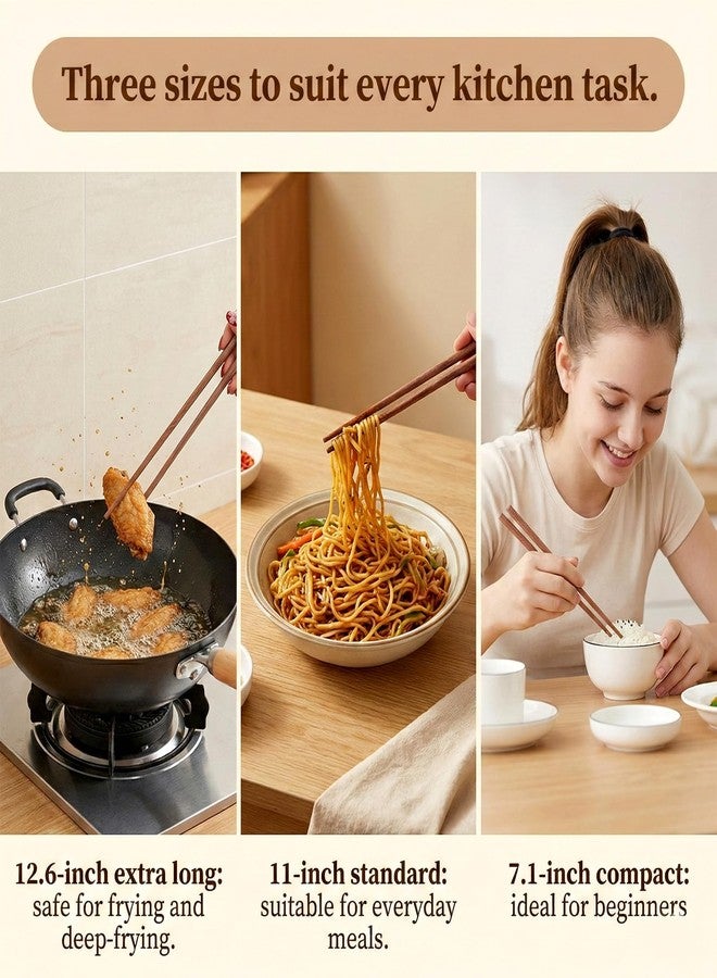 Styquenzer 6 Pairs Cooking Chopsticks 3 Sizes Traditional Chinese Wooden Extra Long Chopsticks Wooden Kitchen Cooking Chopstick Tongs for Frying Hotpot Kitchen Chop - Image 5