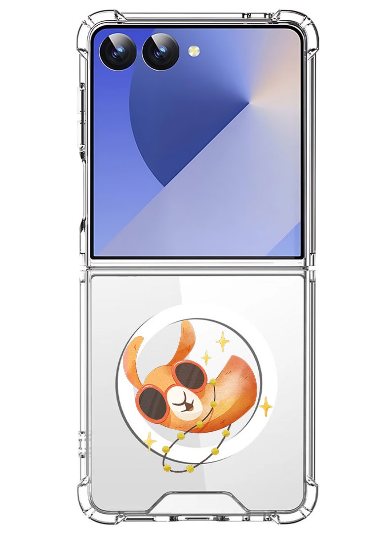 Theodor Magnetic Case for Samsung Galaxy Z Flip 7 Compatible with MagSafe Wireless Charging, Shockproof Phone Bumper Cover Camel wearing goggles - Image 1