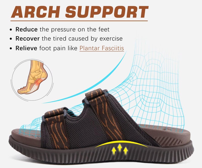 KuaiLu Mens Walking Slide Sandals Orthopedic Athletic Thick Cushion Recovery Sport Sandles Adjustable Strap Open Toe Slip On Memory Foam Slippers Comfort Plantar Fasciitis Arch Support Brown Size 10 - Image 4