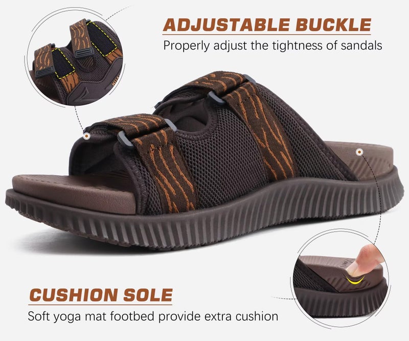 KuaiLu Mens Walking Slide Sandals Orthopedic Athletic Thick Cushion Recovery Sport Sandles Adjustable Strap Open Toe Slip On Memory Foam Slippers Comfort Plantar Fasciitis Arch Support Brown Size 10 - Image 5