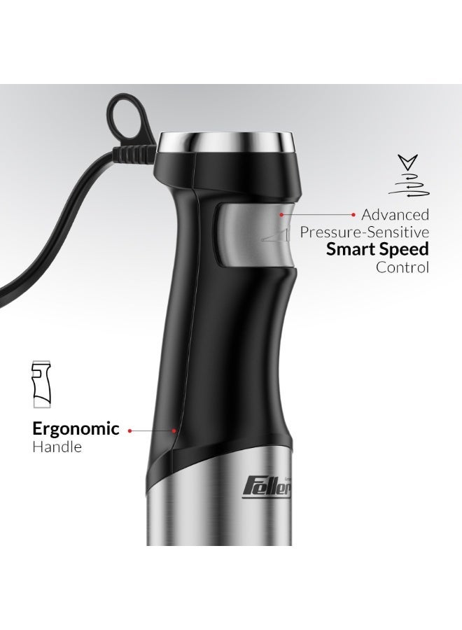 Feller Hand Blender, 1000 W, Smart Speed Control, 4-finned Titanium Coated Blade, Stainless Steel Body, Extra Long Head for Deep Mixing, HB1000 Eco,2Y Guarantee-UAE Version (Black) - Image 4