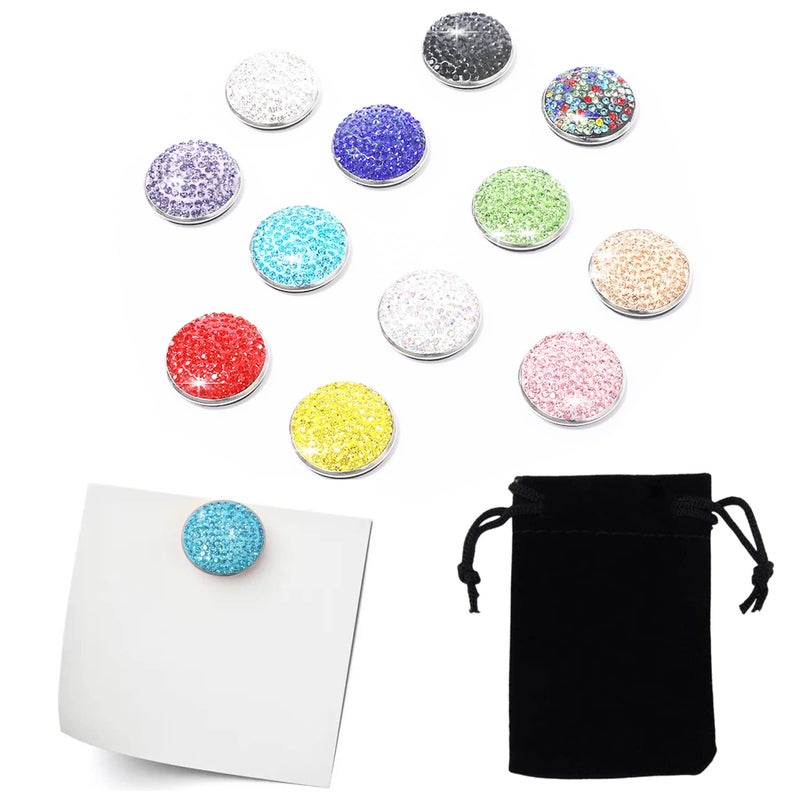 WedFeir 12pcs Bling Refrigerator Magnets Colorful Cute Decorative Crystal Round Magnets Strong Fridge Magnets for Office Cabinet Kitchen Whiteboard Photos