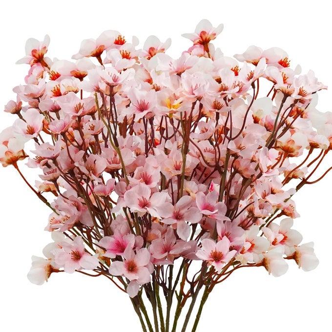 8PCS ARTIFICIAL CHERRY BLOSSOM FLOWERS SILK CHERRY BLOSSOM BRANCHES FAKE PLUM BLOSSOM FLOWERS ARRANGEMENT FOR DIY HOME WEDDING TREE PARTY DECOR PINK