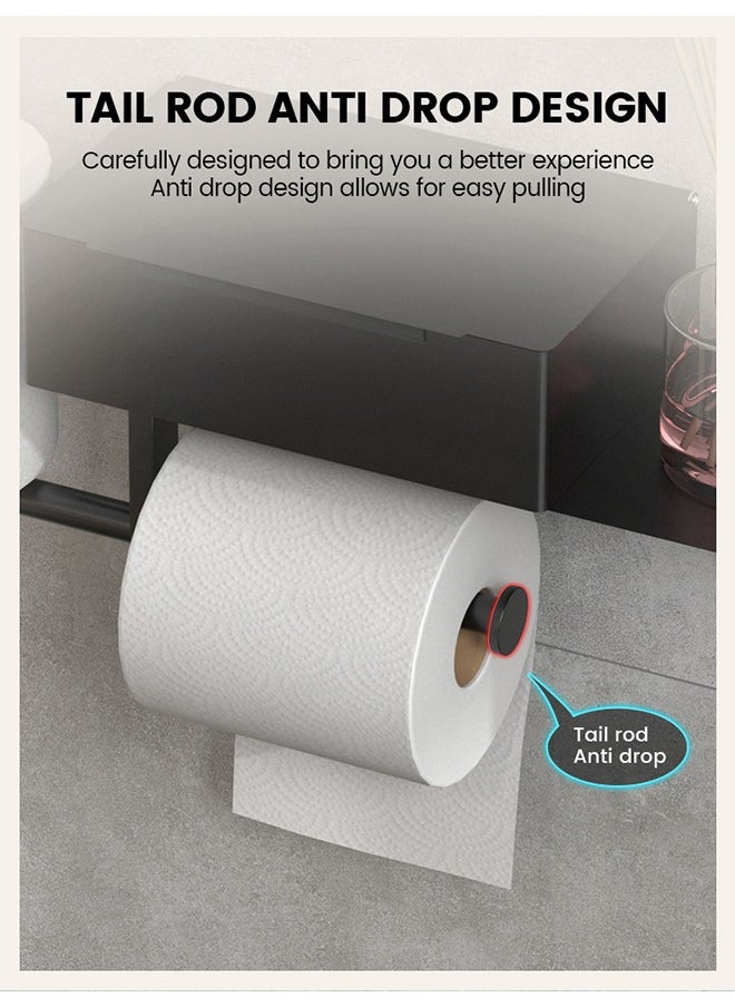 Hihonor - Wall-Mounted Toilet Paper Holder,Black Stainless Steel,Rust-Proof Craftsmanship,With Storage Box,Suitable for Bathroom Paper Towel Holder - Image 1