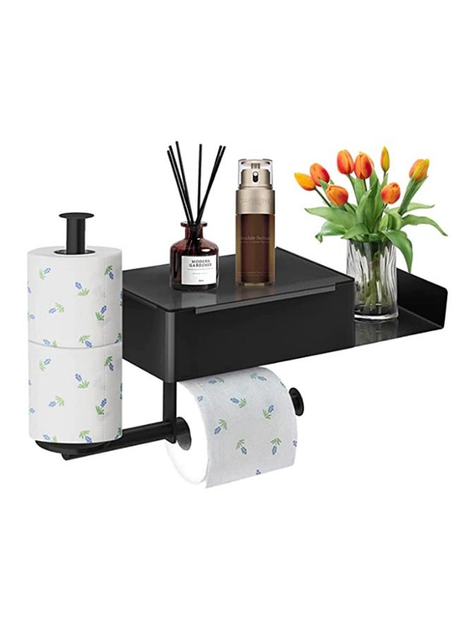 Hihonor - Wall-Mounted Toilet Paper Holder,Black Stainless Steel,Rust-Proof Craftsmanship,With Storage Box,Suitable for Bathroom Paper Towel Holder - Image 1