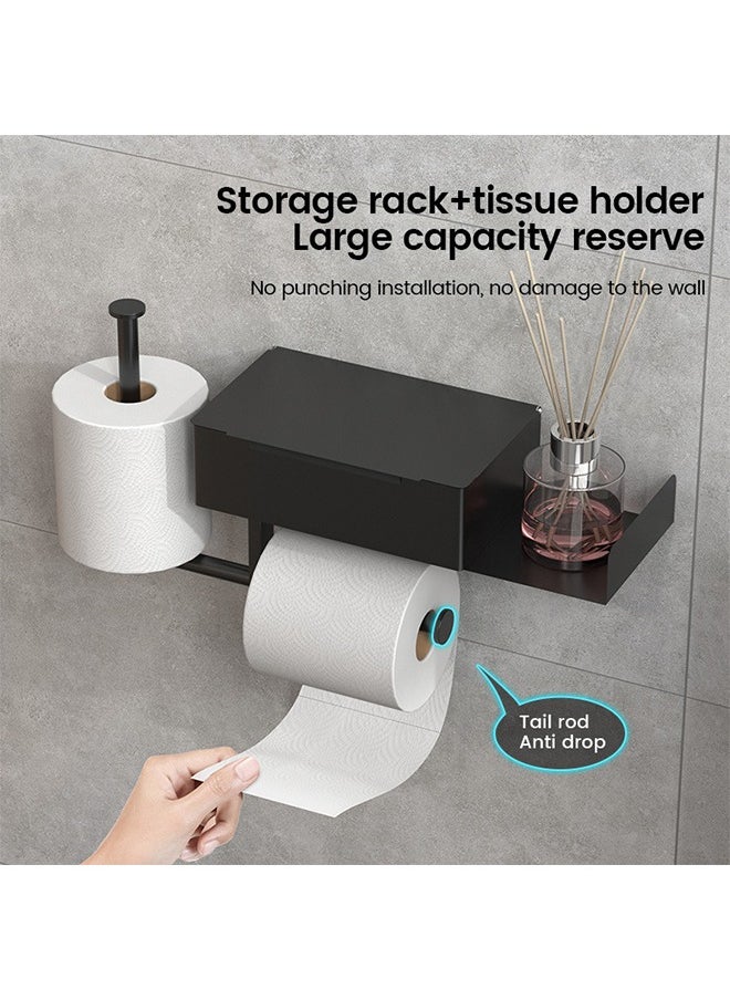 Hihonor - Wall-Mounted Toilet Paper Holder,Black Stainless Steel,Rust-Proof Craftsmanship,With Storage Box,Suitable for Bathroom Paper Towel Holder - Image 1