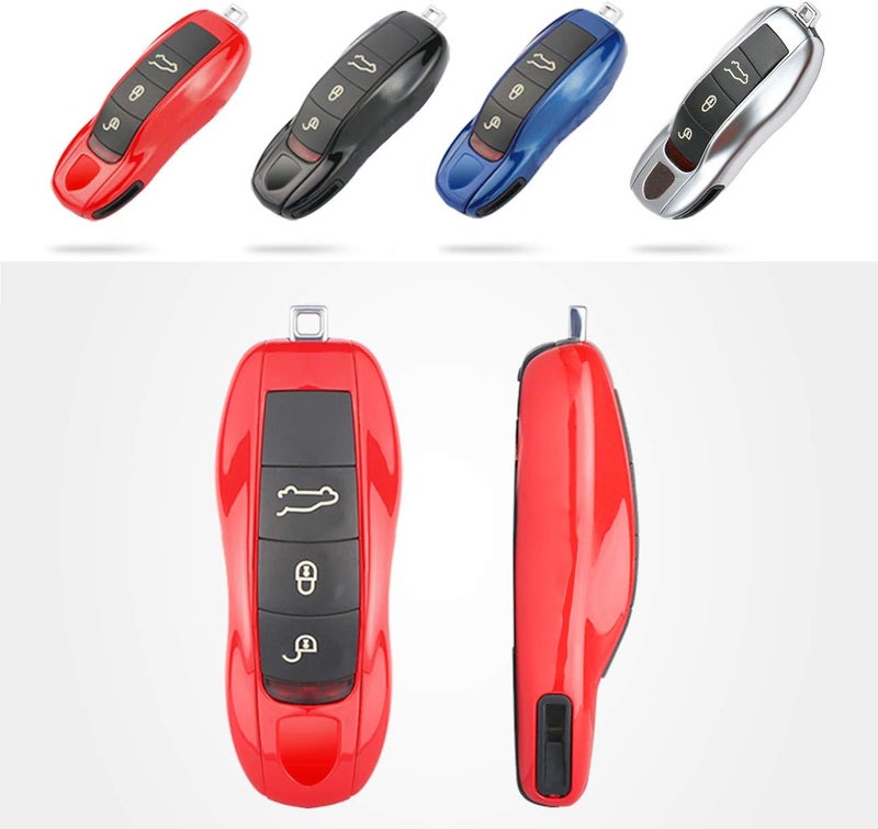 Jaronx 3PCS Remote Key Covers for Boxster Turbo Cayenne Panamera Macan Cayman 911,Glossy Red Key Fob Shell Cover Painted Keyless Entry Skin Protectors - Image 2