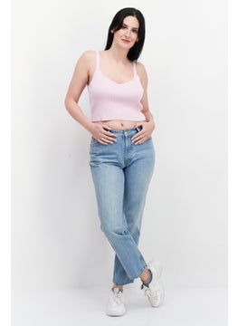 GLAMOROUS Women V-Neck Sleeveless Ribbed Crop Top, Pink  - Image 2