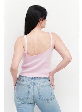 GLAMOROUS Women V-Neck Sleeveless Ribbed Crop Top, Pink  - Image 4
