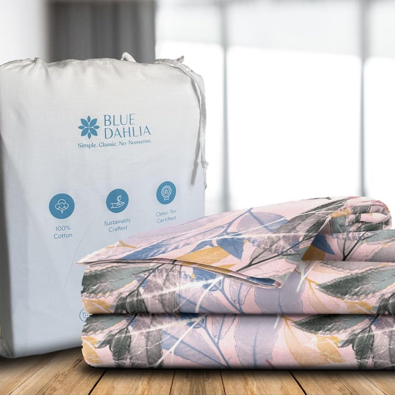 Blue Dahlia Blue Dahlia 100 Cotton Elastic Fitted Sheet Set Queen Size Up to 12 Deep Pocket 254TC 1 Fitted Sheet 60x80 2 Pillow Cover SA 8000 Oeko TEX Certified Pastel Pink  - Image 1