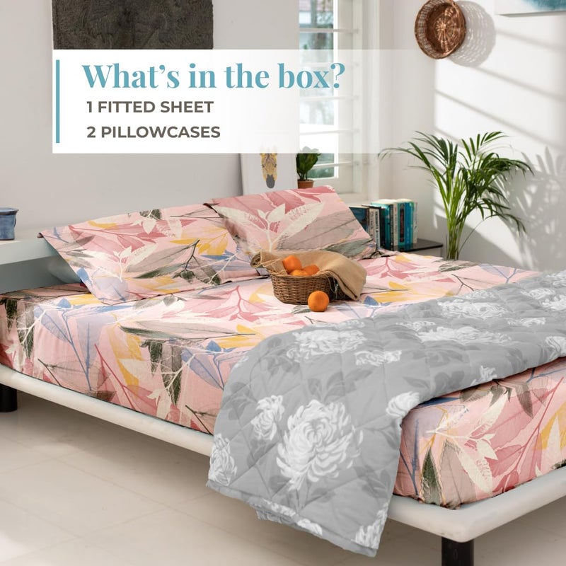 Blue Dahlia Blue Dahlia 100 Cotton Elastic Fitted Sheet Set Queen Size Up to 12 Deep Pocket 254TC 1 Fitted Sheet 60x80 2 Pillow Cover SA 8000 Oeko TEX Certified Pastel Pink  - Image 2