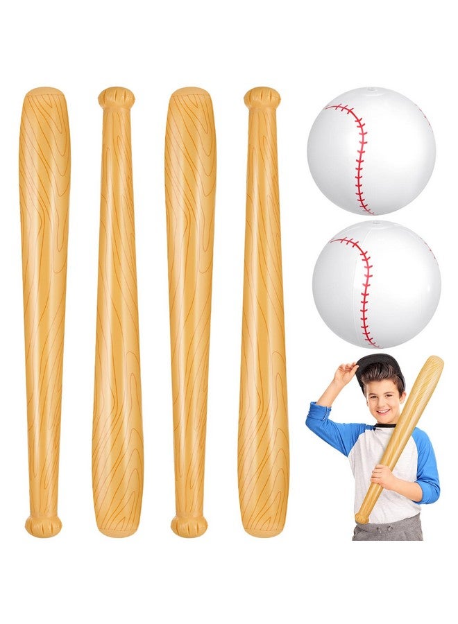 Lewtemi Lewtemi Set of 6 Beach Baseball Ball Inflatable Bat Include 2 Pcs 11 Inch Beach Baseball and 4 Pcs Inflates Bat Kids Pool Toys for Fun Game Birthday Party(Dark Brown)  - Image 1
