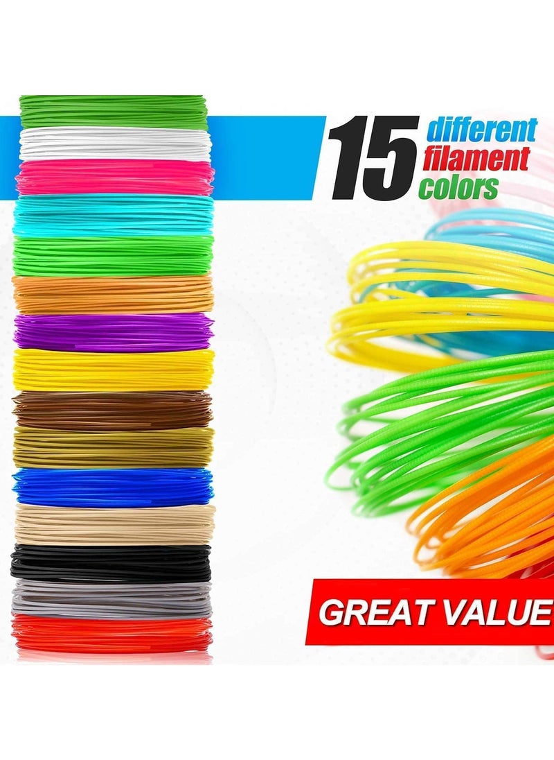 3D pen roll   10m polymer filament for printing, 15 colors for refilling, high precision diameter filament, each color 10 feet, total 240 feet mica 3d  - Image 1
