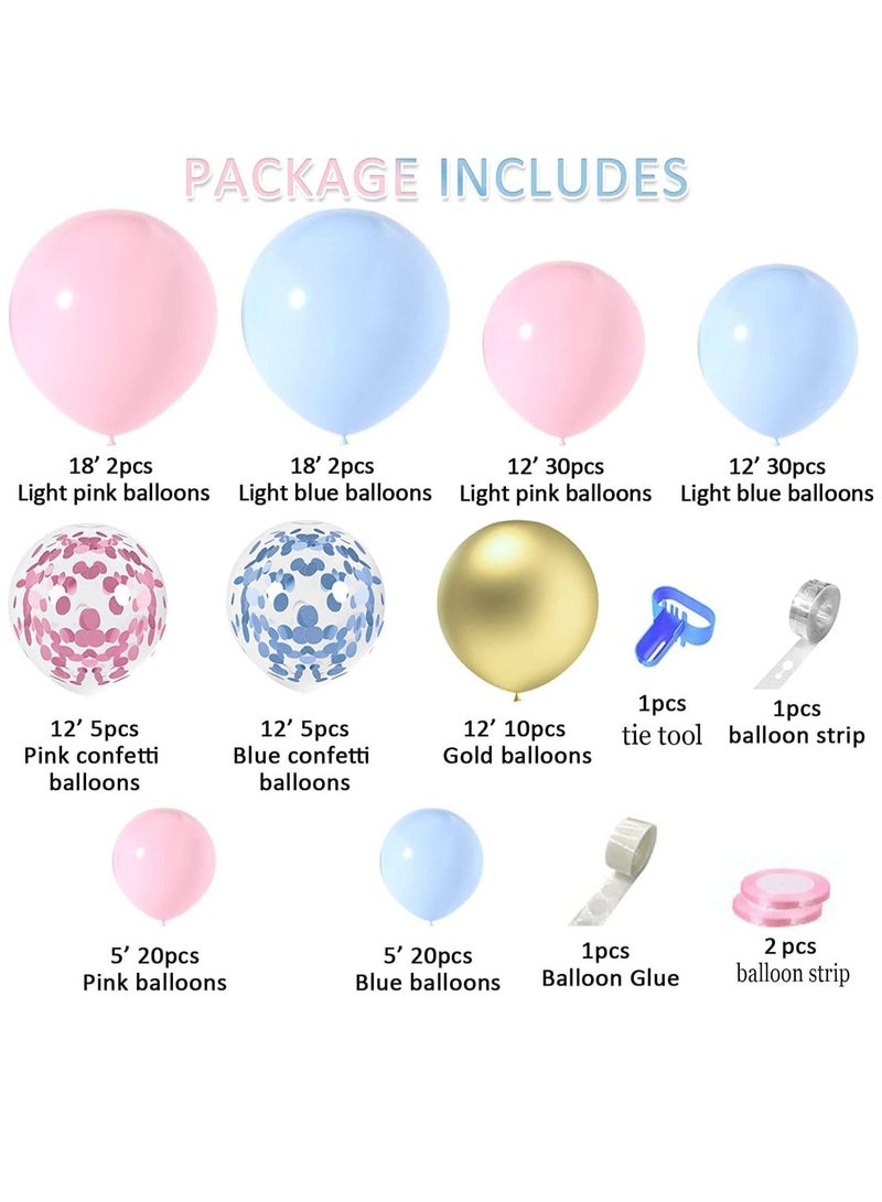 129 Piece Pink and Blue Balloon Garland Arch Kit - Pink Blue Confetti Gold Latex Balloons Gender Reveal Balloons For Boys Girls Gender Reveal Decorations Baby Shower Decorations