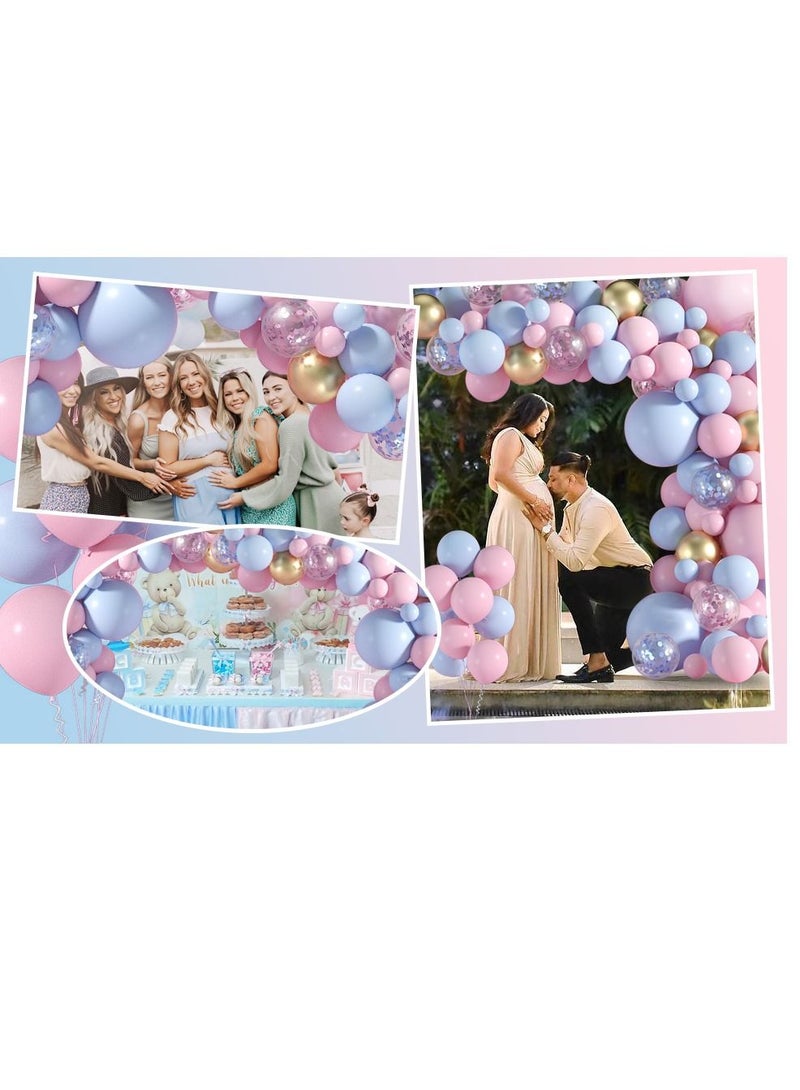129 Piece Pink and Blue Balloon Garland Arch Kit - Pink Blue Confetti Gold Latex Balloons Gender Reveal Balloons For Boys Girls Gender Reveal Decorations Baby Shower Decorations