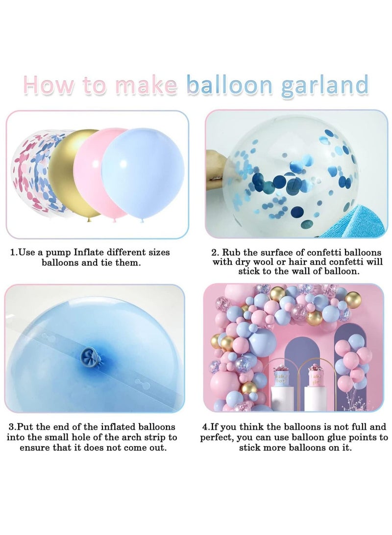 129 Piece Pink and Blue Balloon Garland Arch Kit - Pink Blue Confetti Gold Latex Balloons Gender Reveal Balloons For Boys Girls Gender Reveal Decorations Baby Shower Decorations