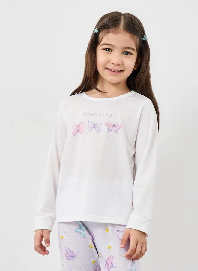 Styli Styli Girls Butterfly Print T-Shirt and Pyjama Set