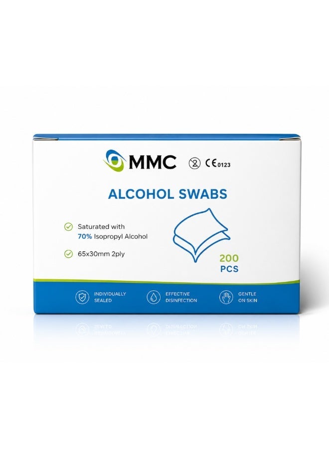 MMC Alcohol Swab 200 Pcs Pack | 70% Iso Propyl Alcohol 2-Ply - Sterile - Image 1