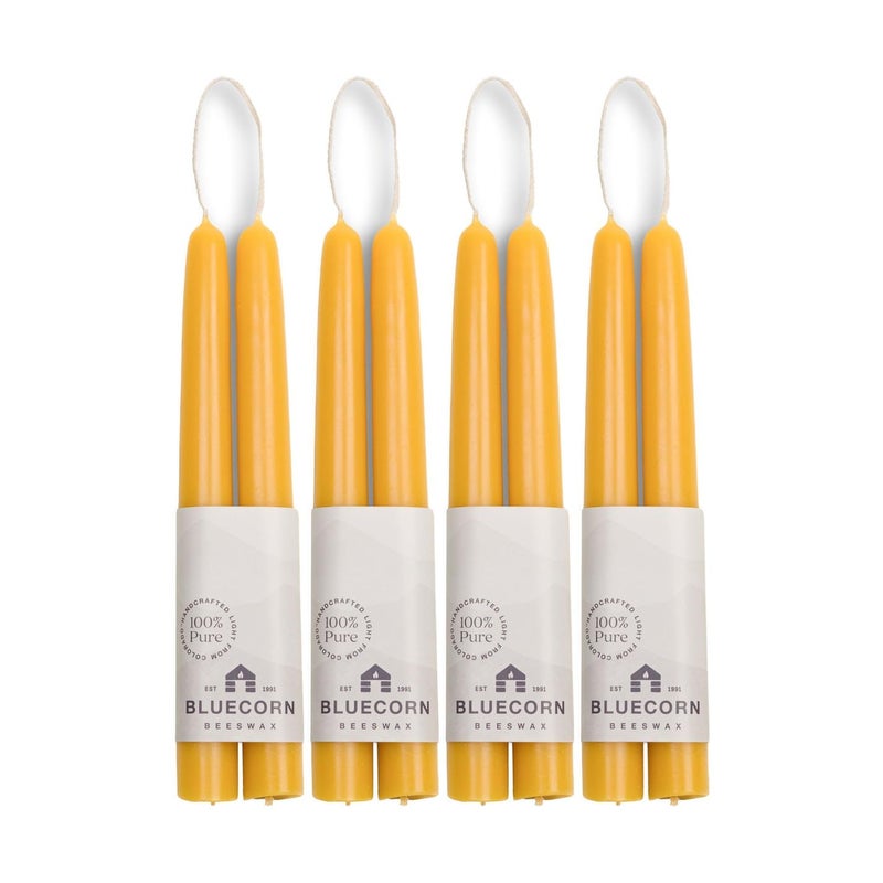 Bluecorn Beeswax شموع شمع العسل 100% شمع عسل نقي شموع شمع العسل الطبيعية صفراء غير معطرة شموع مدببة خالية من العطور 8 بوصة عبوة 8 قطع
