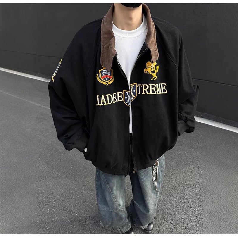 American Street High-End Youth Jacket Men'S Niche Tooling Embroidered Loose Vertical Collar Flying Jacket - Image 1