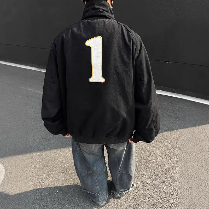 American Street High-End Youth Jacket Men'S Niche Tooling Embroidered Loose Vertical Collar Flying Jacket - Image 2