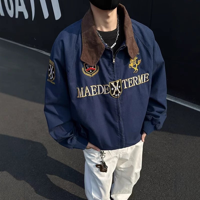 American Street High-End Youth Jacket Men'S Niche Tooling Embroidered Loose Vertical Collar Flying Jacket - Image 3