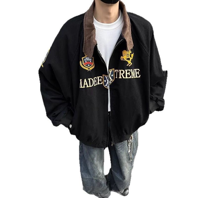 American Street High-End Youth Jacket Men'S Niche Tooling Embroidered Loose Vertical Collar Flying Jacket - Image 5
