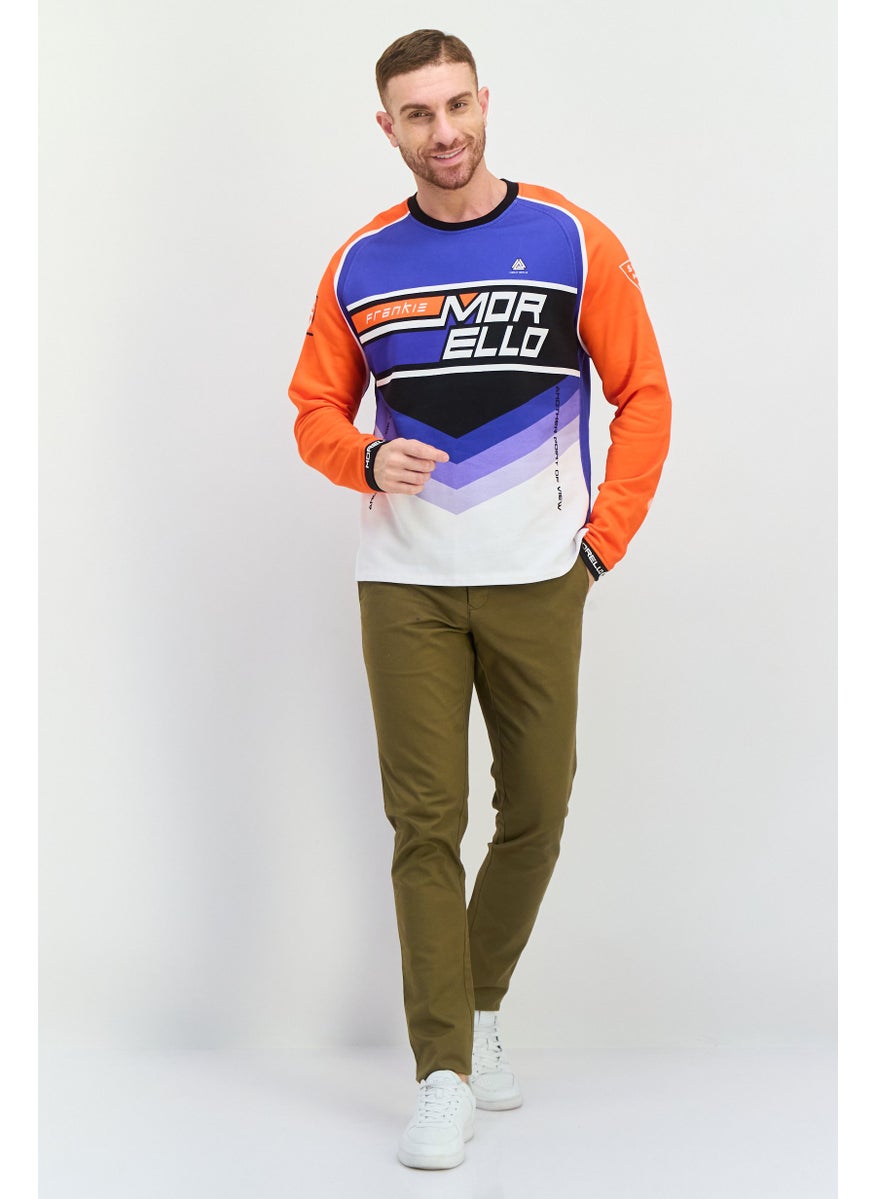 frankie morello - Men Crew Neck Long Sleeve Graphic Sweatshirt, Blue Combo - Image 1