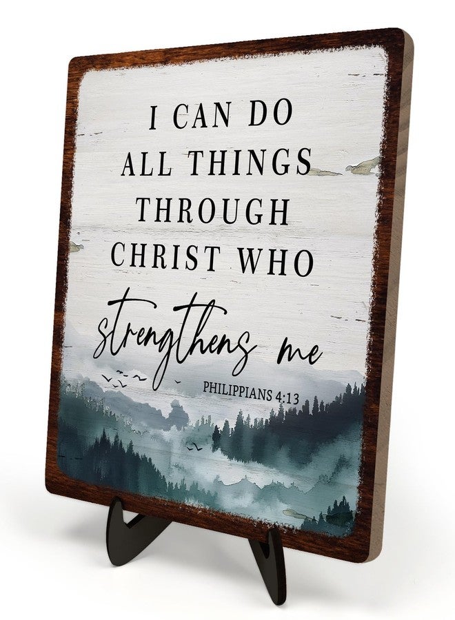 DMADNF Bible Verse Sign, Christian Sign, Wooden Sign Desk Decor, Positive Home Decor, Motivational Scripture Gift, I Can Do All Things Through Christ Who Streng Thens Me,Wood Sign Plaque Gift,5.9x5.9inch - Image 1