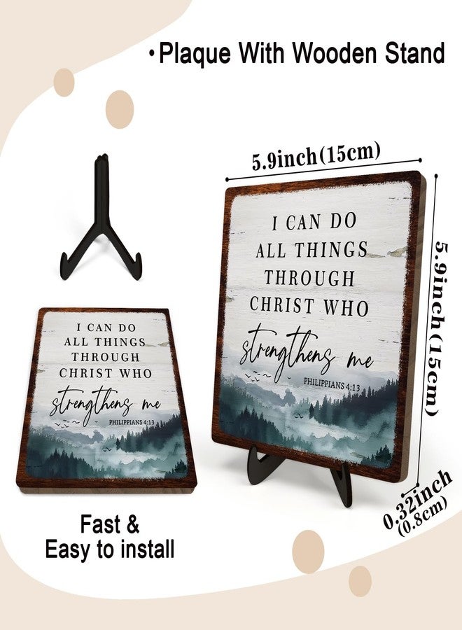 DMADNF Bible Verse Sign, Christian Sign, Wooden Sign Desk Decor, Positive Home Decor, Motivational Scripture Gift, I Can Do All Things Through Christ Who Streng Thens Me,Wood Sign Plaque Gift,5.9x5.9inch - Image 2