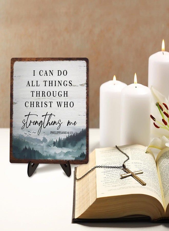 DMADNF Bible Verse Sign, Christian Sign, Wooden Sign Desk Decor, Positive Home Decor, Motivational Scripture Gift, I Can Do All Things Through Christ Who Streng Thens Me,Wood Sign Plaque Gift,5.9x5.9inch - Image 4