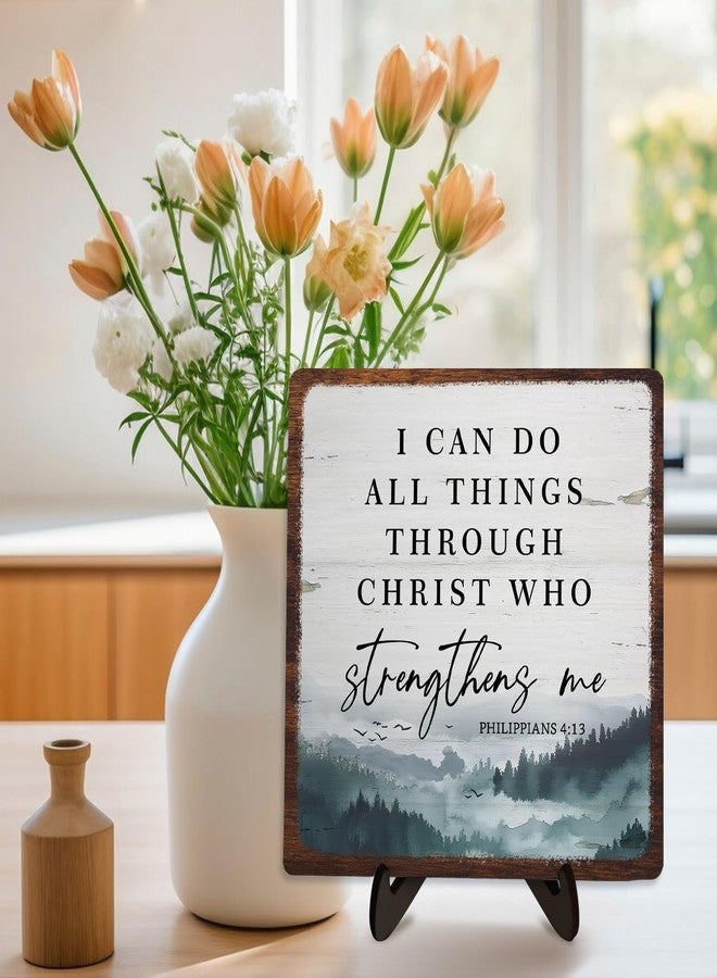 DMADNF Bible Verse Sign, Christian Sign, Wooden Sign Desk Decor, Positive Home Decor, Motivational Scripture Gift, I Can Do All Things Through Christ Who Streng Thens Me,Wood Sign Plaque Gift,5.9x5.9inch - Image 5