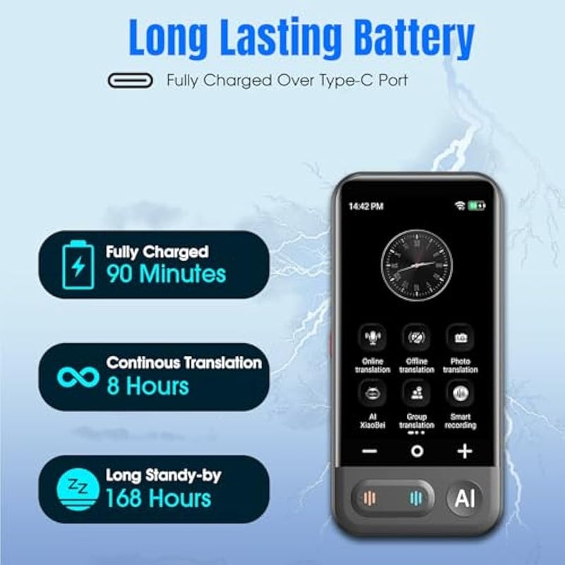 ANKOVO 2025 Language Translator Device: Offline/Real-Time/High-Accuracy Device with 139+ Languages, Voice/Text/Offline/Photo/AI Instant Two-Way Translation, Ideal for Travel/Business/Learning - Image 3