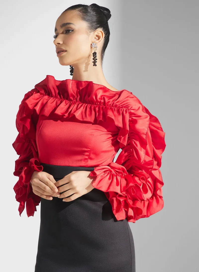 Golden Apple Ruffle Sleeve Color Block Dress