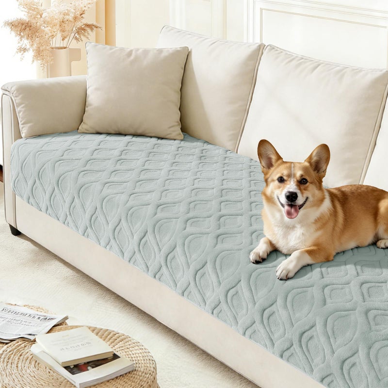 Arfntevss Couch Cover for Dogs Plush Washable Sofa Covers for 3 Cushion Couch Pet Friendly Fuzzy Sofa Slipcovers 3 Seat AntiSlip Boho Sectional Furniture Protector Jacquard Plush Gray 355 x 71 - Image 2