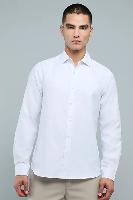 R&B Solid Shirt with Classic Collar and Long Sleeves