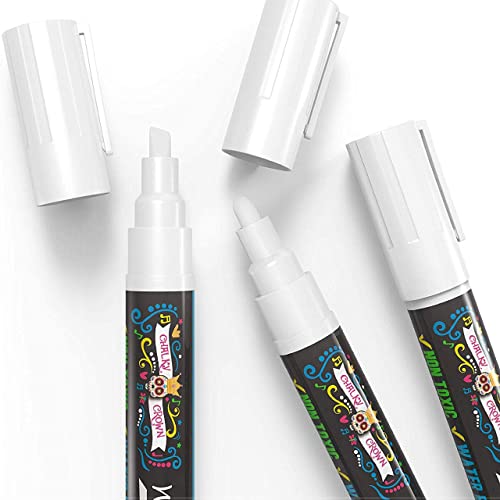 CHALKY CROWN Liquid Chalk Marker Pen - White Dry Erase Marker - Chalk Markers for Chalkboard Signs, Windows, Blackboard, Glass - 6mm Reversible Tip (10 Pack) - Image 3