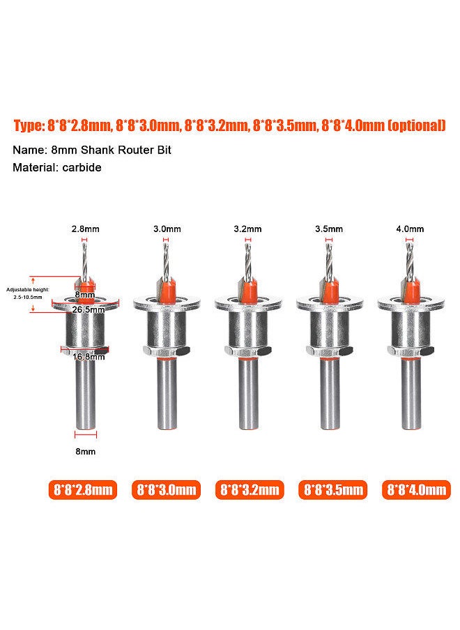 Generic - 8mm Shank Carbide Countersink Woodworking Router Bit 2.5-10.5mm Hight Adjustable Milling Cutter Screw Extractor Remon Demolition - Image 1