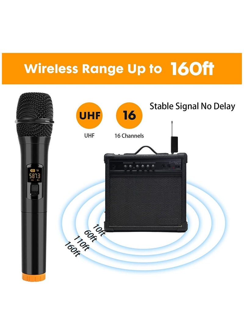 Wireless Microphone, UHF Dual Portable Handheld Dynamic Karaoke Mic with Rechargeable Receiver, Cordless Karaoke System for PA System, Speaker, Amplifier, Family Party, Singing  - Image 4