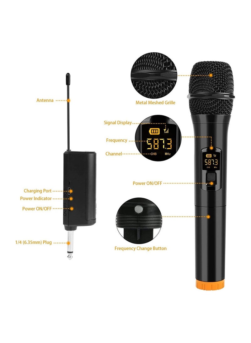 Wireless Microphone, UHF Dual Portable Handheld Dynamic Karaoke Mic with Rechargeable Receiver, Cordless Karaoke System for PA System, Speaker, Amplifier, Family Party, Singing  - Image 3