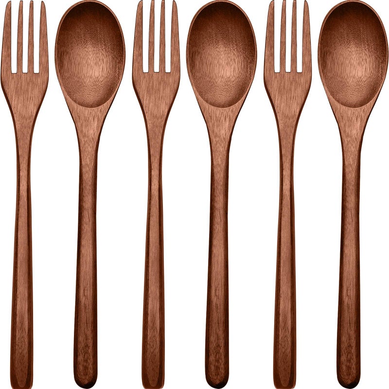 Patelai Patelai Wooden Spoons Forks Set Wood Dinner Utensil Set Reusable Flatware Tableware Set Handmade Natural Cutlery Set Includes Wood Spoon Fork for Cooking Stirring Eating 
