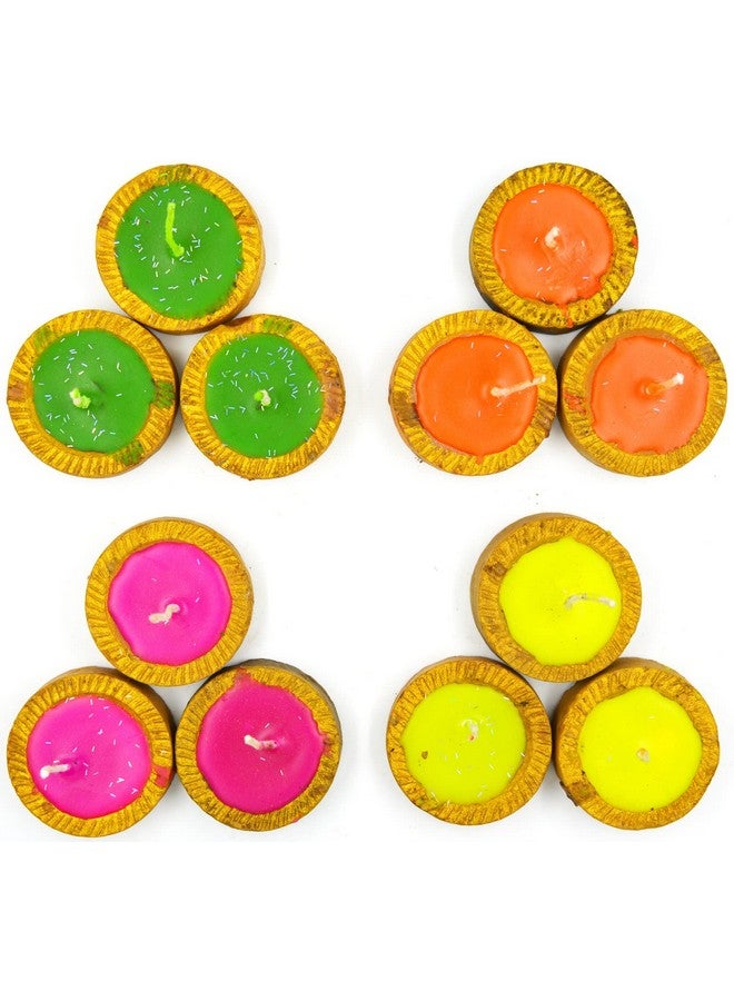 Me & You Diya For Diwali Decoration | Decorative Round Clay Diya For Diwali & Decoration | Multicolors Mitti Ka Diya Wax Decorative Diya | Colorful Wax Diya For Diwali Decoration - Image 1