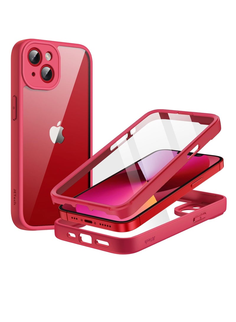 جي تيك iPhone 13 6.1 بوصة مع واقي شاشة مدمج من الزجاج المقوى 360 درجة لكامل الجسم، غطاء هاتف متين مقاوم للصدمات وظهر شفاف أحمر - Image 1