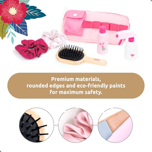 UMU Wooden Hair Salon Playset 17 Pcs Pretend Hairdressing Toy with Hair Dryer Straightener Mirror Comb Accessories Little Woman Design Beauty Role Play Toy for Girls Ages 3 4 5 6 - Image 5