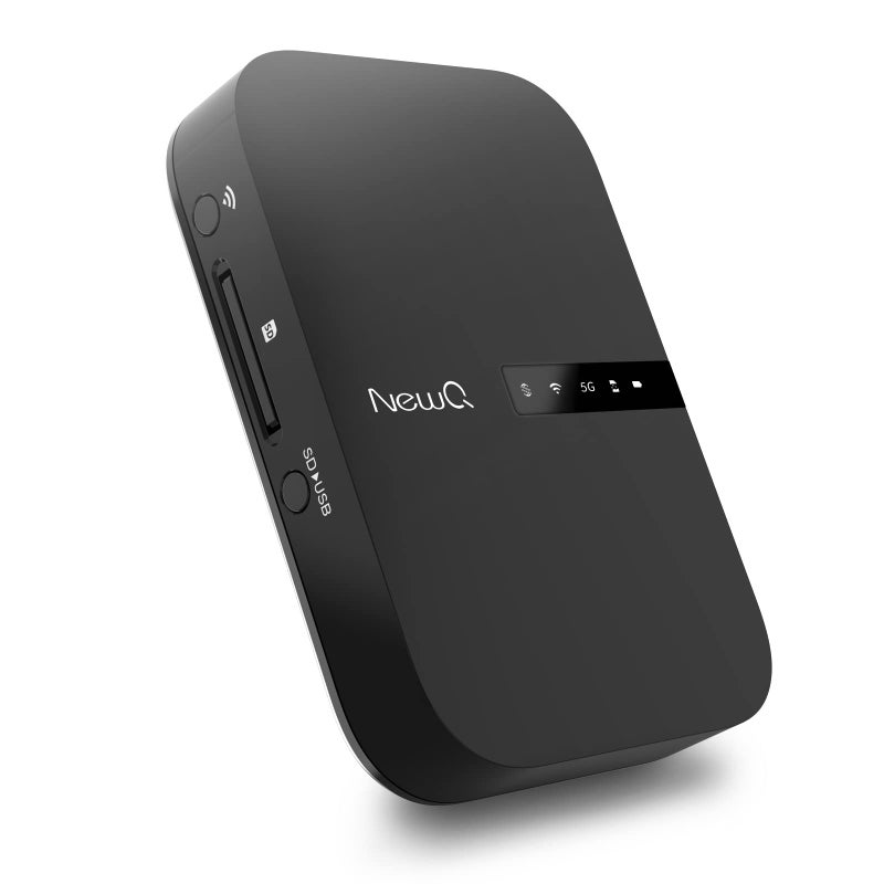 NewQ Filehub AC750 Travel Router: Portable Hard Drive SD Card Reader & Mini WiFi Range Extender for Travel | Wireless Access External Harddrive & USB Storage Device to Backup Photo & Files from iPhone - Image 1