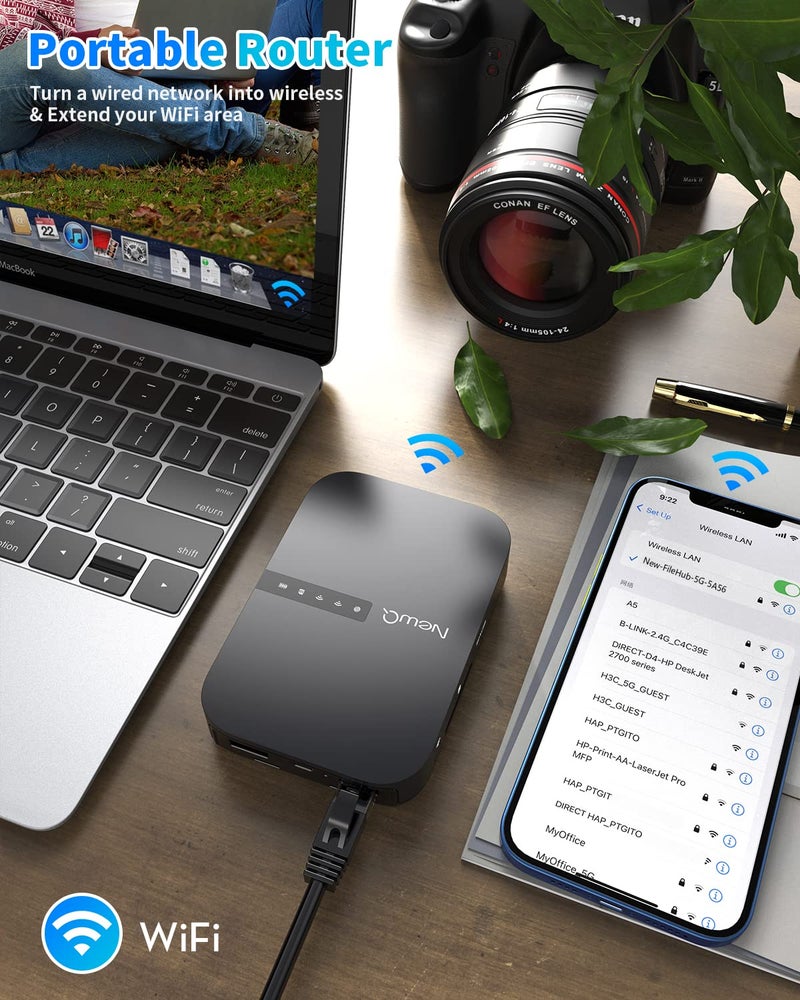 NewQ Filehub AC750 Travel Router: Portable Hard Drive SD Card Reader & Mini WiFi Range Extender for Travel | Wireless Access External Harddrive & USB Storage Device to Backup Photo & Files from iPhone - Image 5