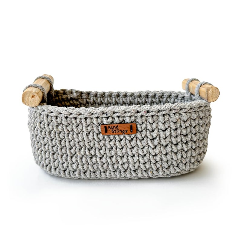 Kind Strings Kind Strings Handmade Mini Storage Basket I Hand towel holder I Bread basket I Bedside small organizer basket I Bathroom organizer shelf Grey  - Image 1